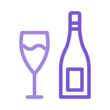 kadehinin düz stil ikonu, vektör çizim ile şampanya şişesi 