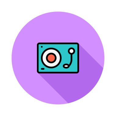 Vintage Vinil cd çalar düz stil ikonu, vektör çizim 