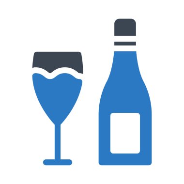 kadehinin düz stil ikonu, vektör çizim ile şampanya şişesi 