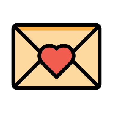 Romantik zarf düz stil ikonu, vektör çizim, Sevgililer günü kavramı  