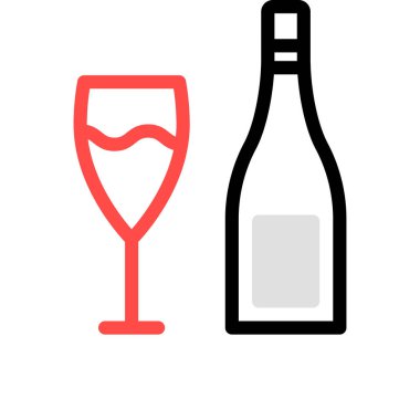 kadehinin düz stil ikonu, vektör çizim ile şampanya şişesi 