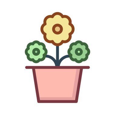 pot düz stil ikonu vektör çizim çiçek 