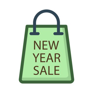 Yeni yıl satış alışveriş çantası düz stil ikonu, vektör çizim 