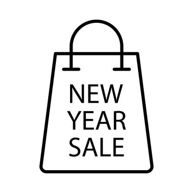 Yeni yıl satış alışveriş çantası düz stil ikonu, vektör çizim 