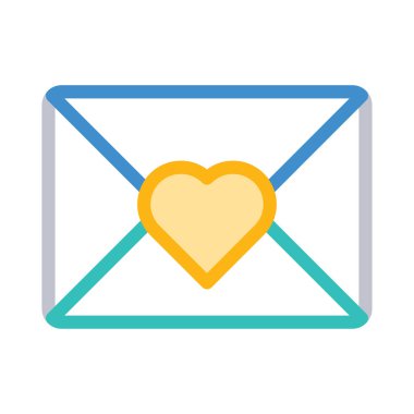 Romantik zarf düz stil ikonu, vektör çizim, Sevgililer günü kavramı  