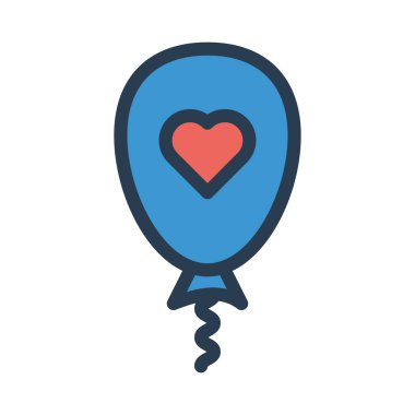 balon kalp düz stil ikonu, vektör çizim, Sevgililer günü kavramı ile  