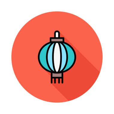 Çince fener dekorasyon düz stil ikonu, vektör çizim   
