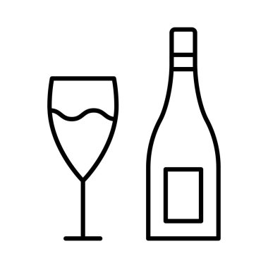 kadehinin düz stil ikonu, vektör çizim ile şampanya şişesi 