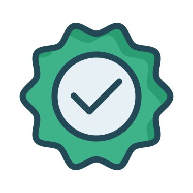 onay işareti düz stil ikonu, vektör çizim ile etiket 