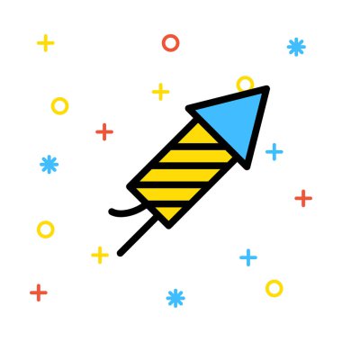 Yeni yıl havai fişek düz stil ikonu, vektör çizim roket 