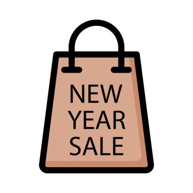 Yeni yıl satış alışveriş çantası düz stil ikonu, vektör çizim 