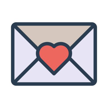 Romantik zarf düz stil ikonu, vektör çizim, Sevgililer günü kavramı  