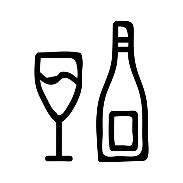 Бутылка Шампанского Изображением Винного Стекла Плоском Стиле Векторная Иллюстрация — стоковый вектор