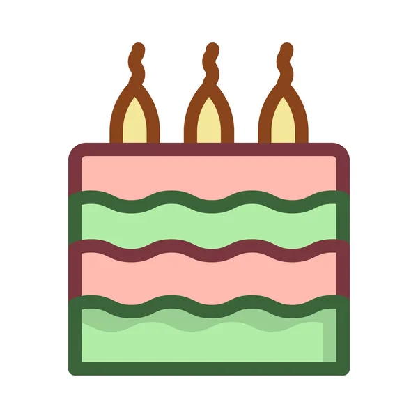 Doğum Günü Pastası Mumlar Ile Düz Stil Ikonu Vektör Çizim — Stok Vektör