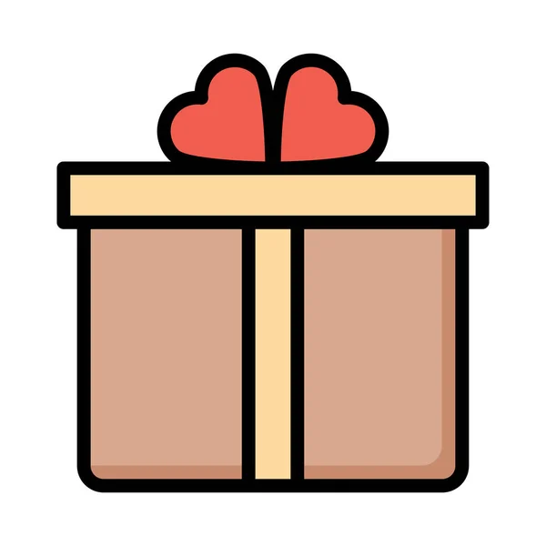 Gift Box Hearts Flat Style Icon Vector Illustration — Stock Vector