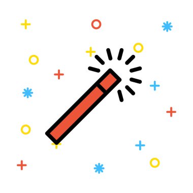 sihirli değnek düz stil ikonu, vektör çizim 