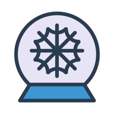 Yeni yıl kar küre dekorasyon düz stil ikonu, vektör çizim 