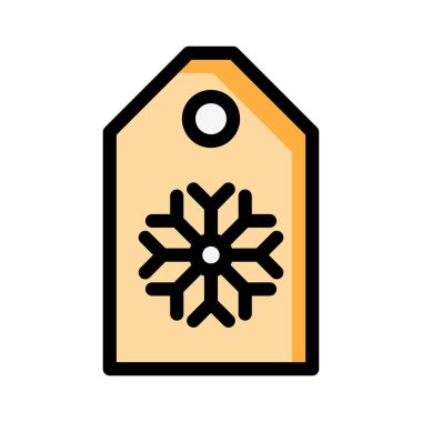 etiketi ile kar tanesi düz stil ikonu, vektör çizim 