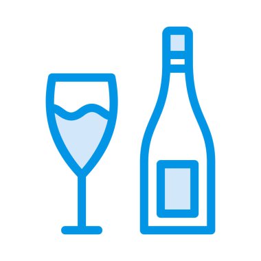 kadehinin düz stil ikonu, vektör çizim ile şampanya şişesi 