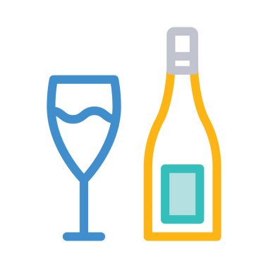 kadehinin düz stil ikonu, vektör çizim ile şampanya şişesi 