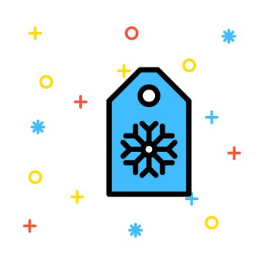 etiketi ile kar tanesi düz stil ikonu, vektör çizim 