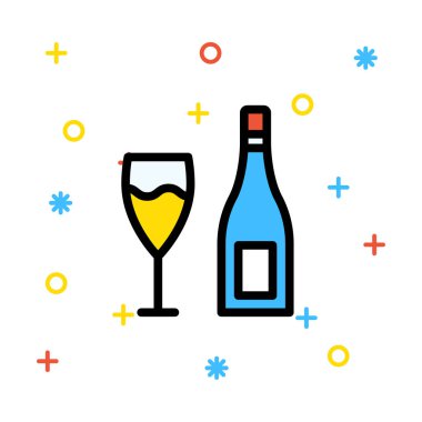 kadehinin düz stil ikonu, vektör çizim ile şampanya şişesi 