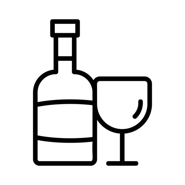 香槟酒瓶与葡萄酒杯平面风格图标 矢量插图 — 图库矢量图片