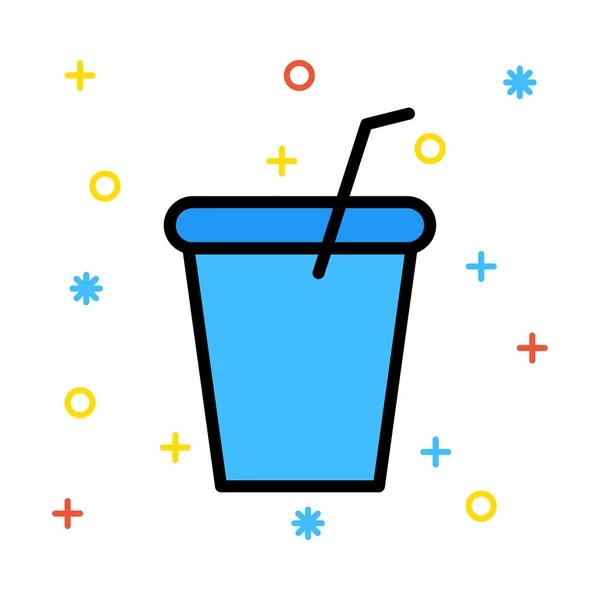 Paper Cup Straw Flat Style Icon Vector Illustration — Stock Vector