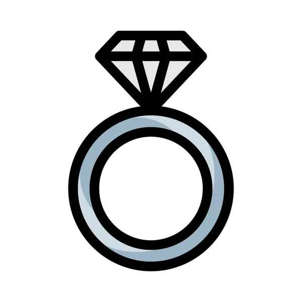 Anello Con Icona Stile Diamante Piatto Illustrazione Vettoriale Concetto Fidanzamento — Vettoriale Stock