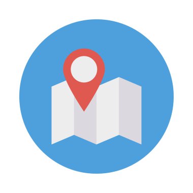 konumu PIN düz stil simgesi, vektör çizim Haritası