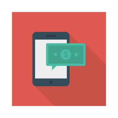  Smartphone ile doları banknot düz stil ikonu, vektör çizim, ödeme online kavramı