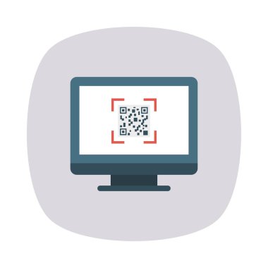 QR kod ekran düz stil ikonu, vektör çizim üzerinde