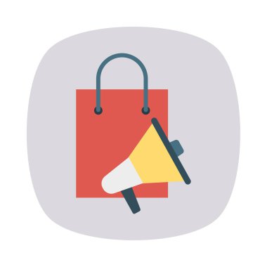 alışveriş çantası düz stil simgesi, vektör çizim megafon