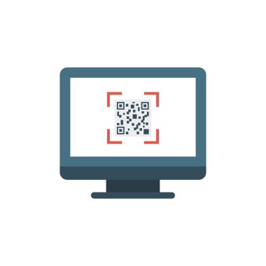 QR kod ekran düz stil ikonu, vektör çizim üzerinde