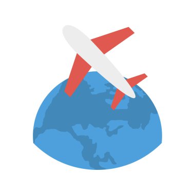 Uçak dünya düz stil ikonu, vektör çizim ile