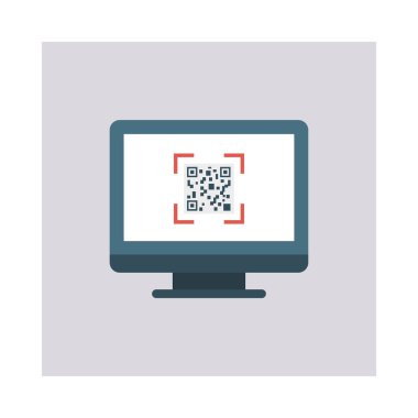 QR kod ekran düz stil ikonu, vektör çizim üzerinde