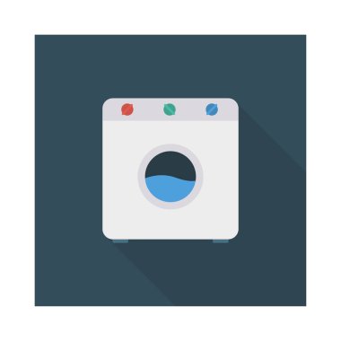 Çamaşır makinesi düz stil ikonu, vektör çizim