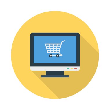 alışveriş sepeti düz stil ikonu, vektör çizim, E ticaret kavramı ile ekran  