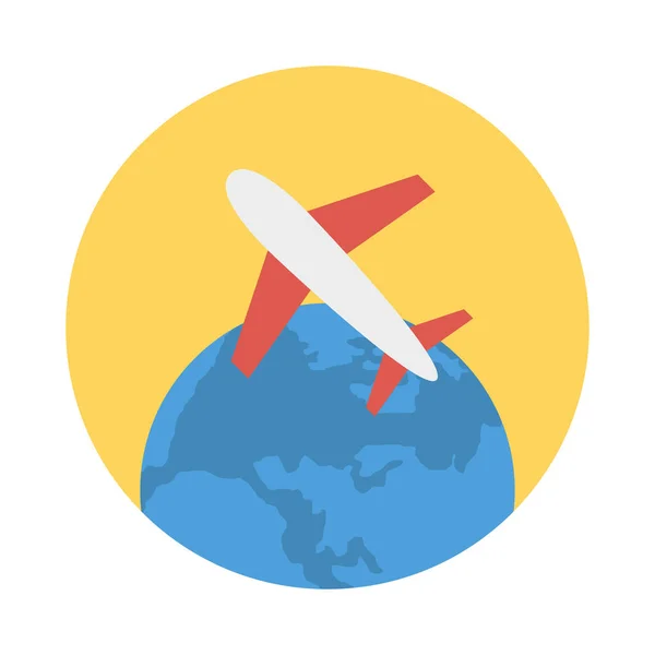 Avión Con Icono Estilo Plano Tierra Ilustración Vectorial — Vector de stock