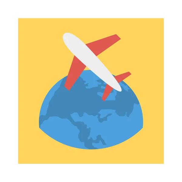 Avión Con Icono Estilo Plano Tierra Ilustración Vectorial — Vector de stock