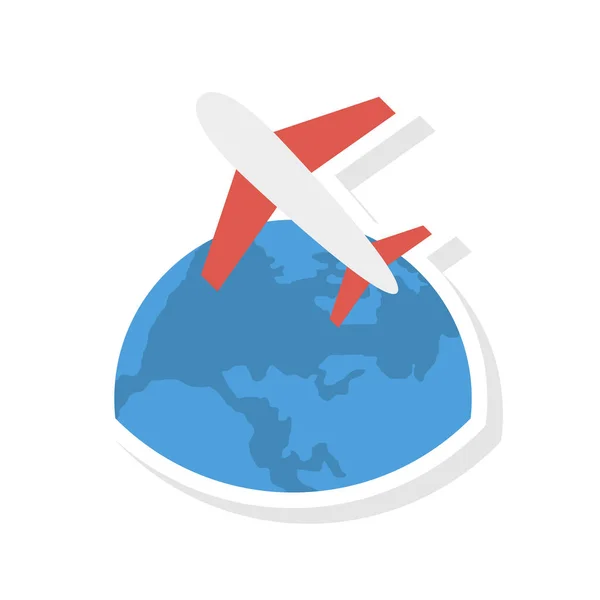 Airplane Earth Flat Style Icon Vector Illustration — Stock Vector