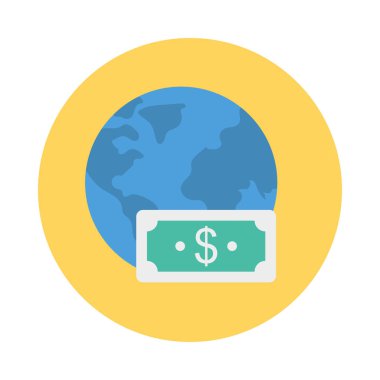 dolar dünya düz stil ikonu, vektör çizim ile 