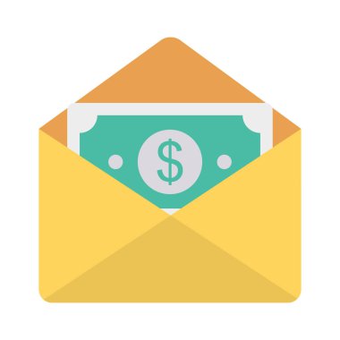 Doları zarf düz stil simge vektör çizim, maaş kavramı 