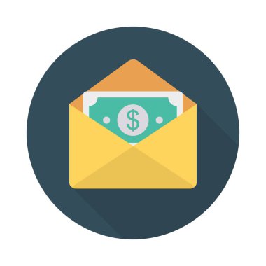 Doları zarf düz stil simge vektör çizim, maaş kavramı 