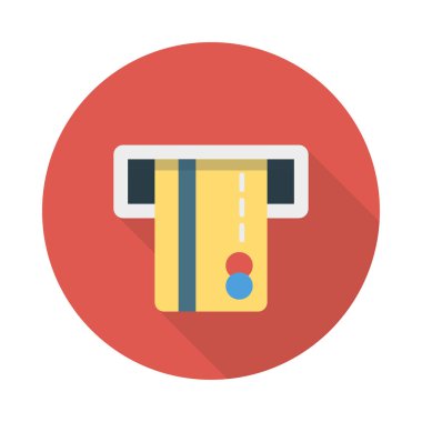 ATM makine düz stil ikonu, vektör çizim, para para kavramı 