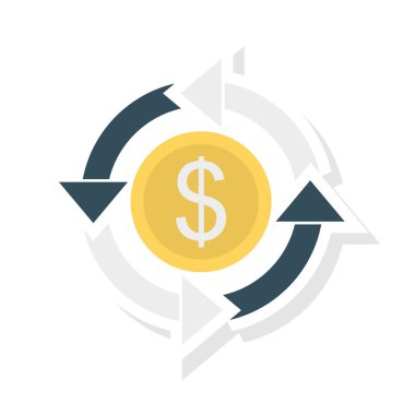 Doları sembol okları düz stil ikonu, vektör çizim, ödeme transferi kavramı ile 