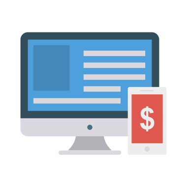 online ödeme düz stil ikonu, vektör çizim ile ekran