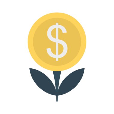 Doları para düz stil ikonu ile vektör çizim, yatırım kavramı çiçek 