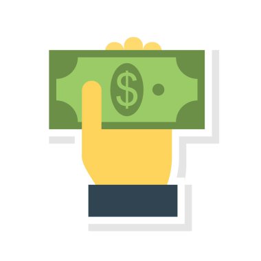 Doları düz stil simgesi, vektör çizim, nakit ödeme kavramı el 