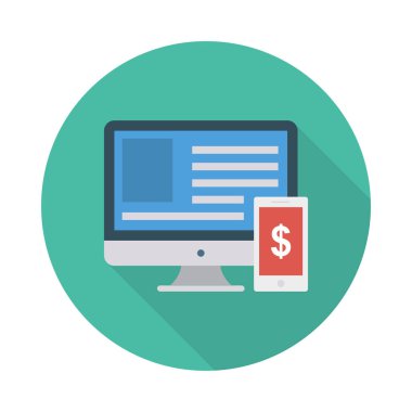 online ödeme düz stil ikonu, vektör çizim ile ekran